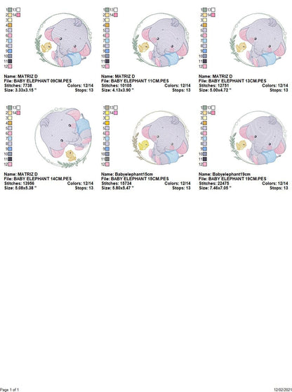 Baby Elephant with frame embroidery designs - Safari wild animal with bird machine embroidery pattern - Baby Boy file - Instant download pes