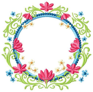 Monogram Frame embroidery designs - Flower embroidery design machine embroidery pattern - Rose wreath embroidery file - instant download pes