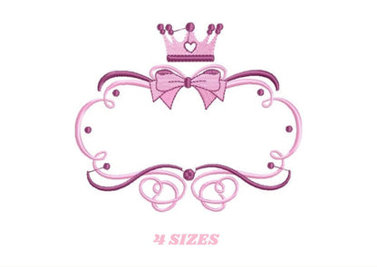 Crown embroidery designs - Princess Frame embroidery design machine embroidery pattern - newborn embroidery file - Princess Monogram frame