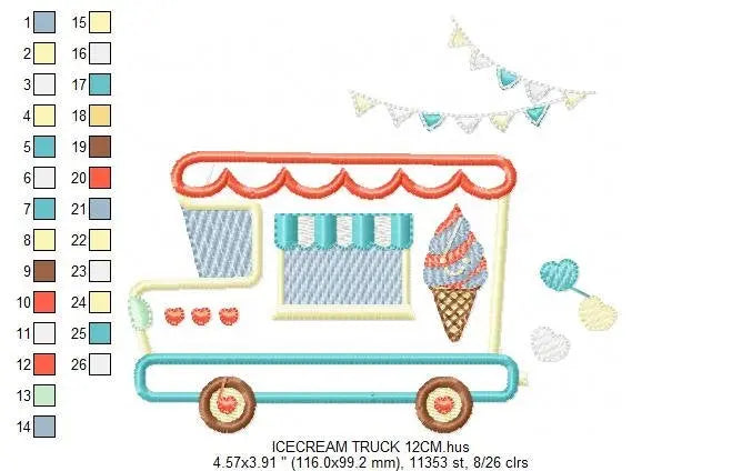 Ice cream Truck embroidery designs - Icecream Pickup machine embroidery pattern - Ice cream truck applique - Instant digital download pes Marcia Embroidery