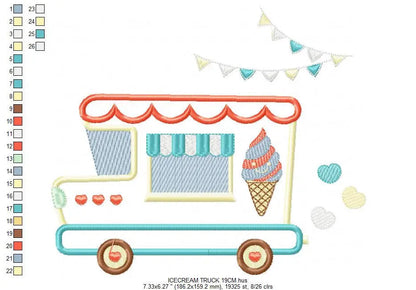 Ice cream Truck embroidery designs - Icecream Pickup machine embroidery pattern - Ice cream truck applique - Instant digital download pes Marcia Embroidery