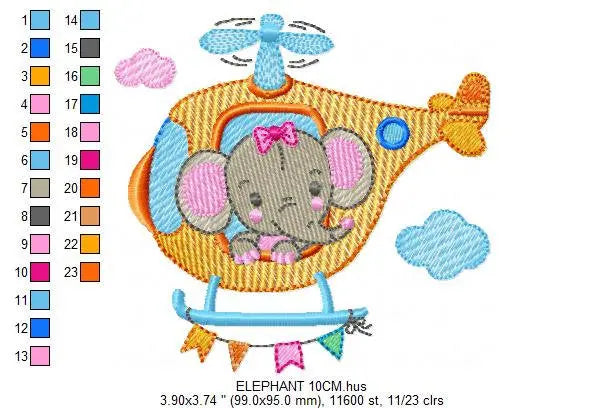 Female Elephant embroidery designs - Helicopter embroidery design machine embroidery pattern - Animal embroidery file - instant download pes Marcia Embroidery