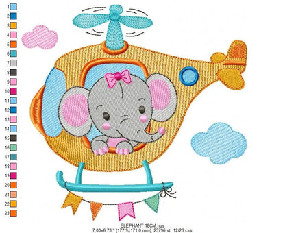 Female Elephant embroidery designs - Helicopter embroidery design machine embroidery pattern - Animal embroidery file - instant download pes Marcia Embroidery
