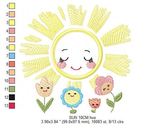 Sun with flowers embroidery design - Sun embroidery designs machine embroidery pattern - baby embroidery file - Sun applique design digital