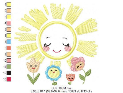Sun with flowers embroidery design - Sun embroidery designs machine embroidery pattern - baby embroidery file - Sun applique design digital