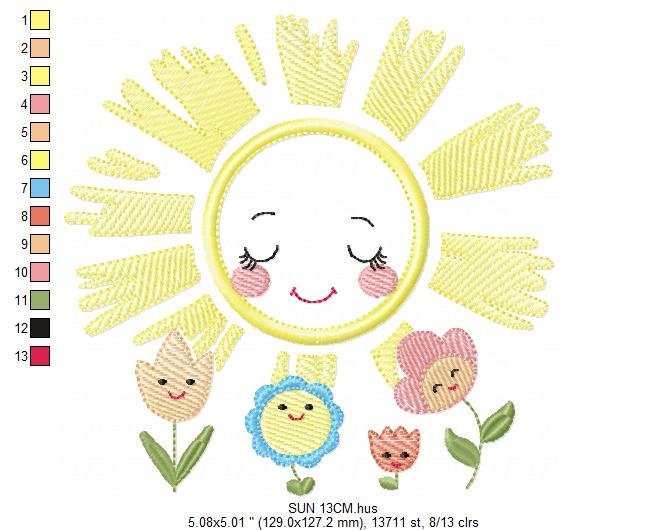 Sun with flowers embroidery design - Sun embroidery designs machine embroidery pattern - baby embroidery file - Sun applique design digital