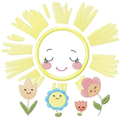 Sun with flowers embroidery design - Sun embroidery designs machine embroidery pattern - baby embroidery file - Sun applique design digital