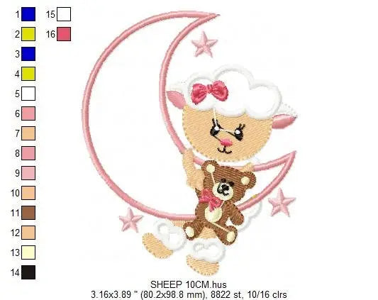 Sheep embroidery design - Half moon embroidery designs machine embroidery pattern - baby girl embroidery file - sheep at moon applique Marcia Embroidery