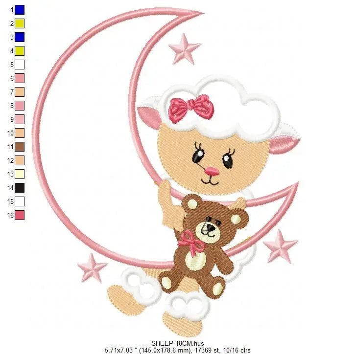 Sheep embroidery design - Half moon embroidery designs machine embroidery pattern - baby girl embroidery file - sheep at moon applique Marcia Embroidery