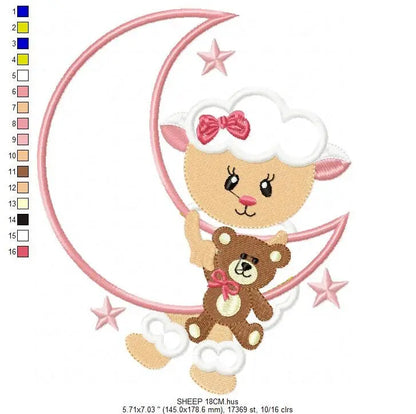 Sheep embroidery design - Half moon embroidery designs machine embroidery pattern - baby girl embroidery file - sheep at moon applique Marcia Embroidery