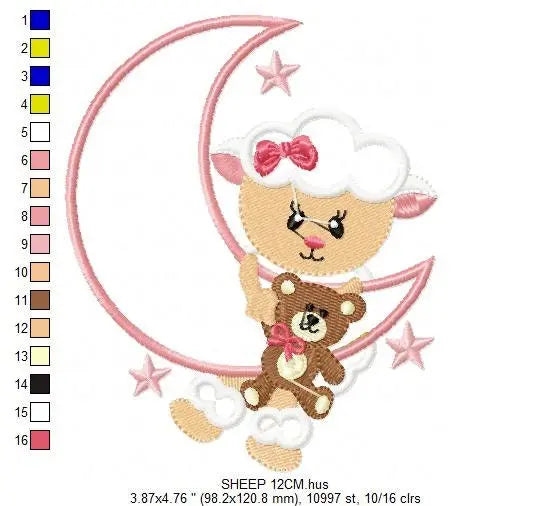 Sheep embroidery design - Half moon embroidery designs machine embroidery pattern - baby girl embroidery file - sheep at moon applique Marcia Embroidery