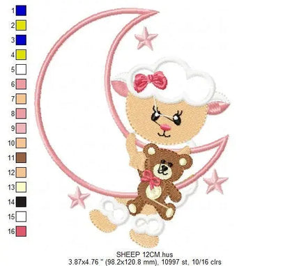 Sheep embroidery design - Half moon embroidery designs machine embroidery pattern - baby girl embroidery file - sheep at moon applique Marcia Embroidery