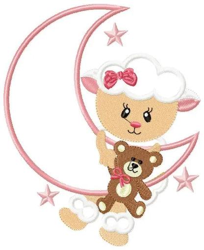 Sheep embroidery design - Half moon embroidery designs machine embroidery pattern - baby girl embroidery file - sheep at moon applique Marcia Embroidery