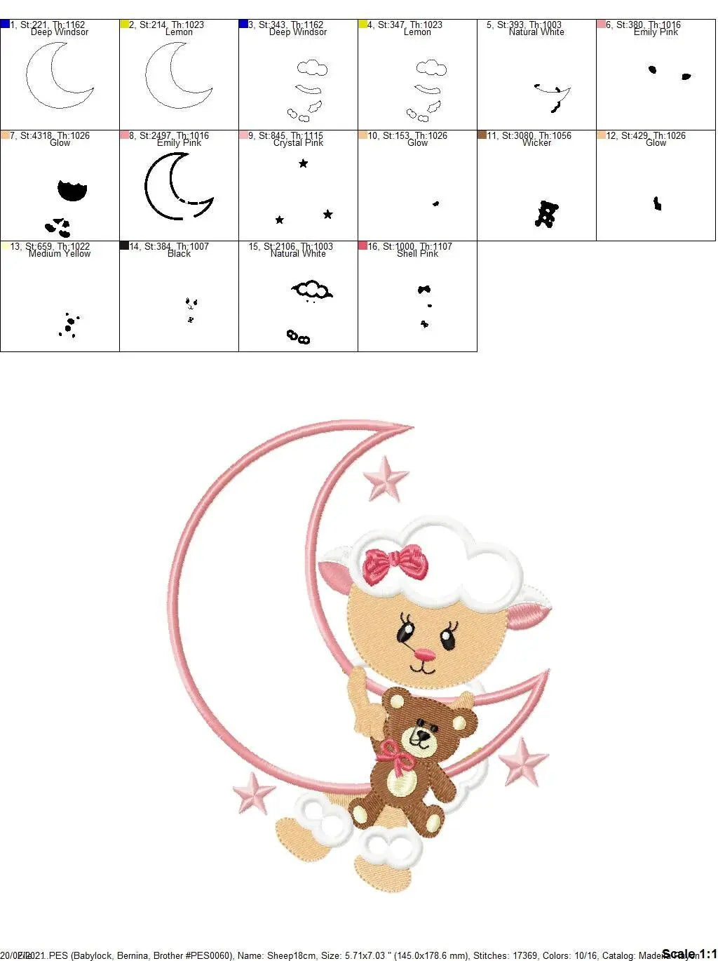 Sheep embroidery design - Half moon embroidery designs machine embroidery pattern - baby girl embroidery file - sheep at moon applique Marcia Embroidery