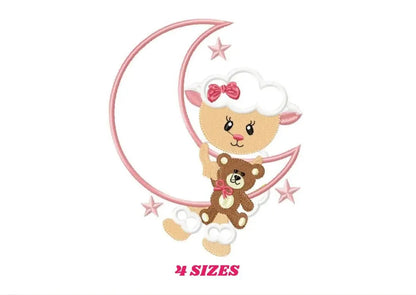 Sheep embroidery design - Half moon embroidery designs machine embroidery pattern - baby girl embroidery file - sheep at moon applique Marcia Embroidery