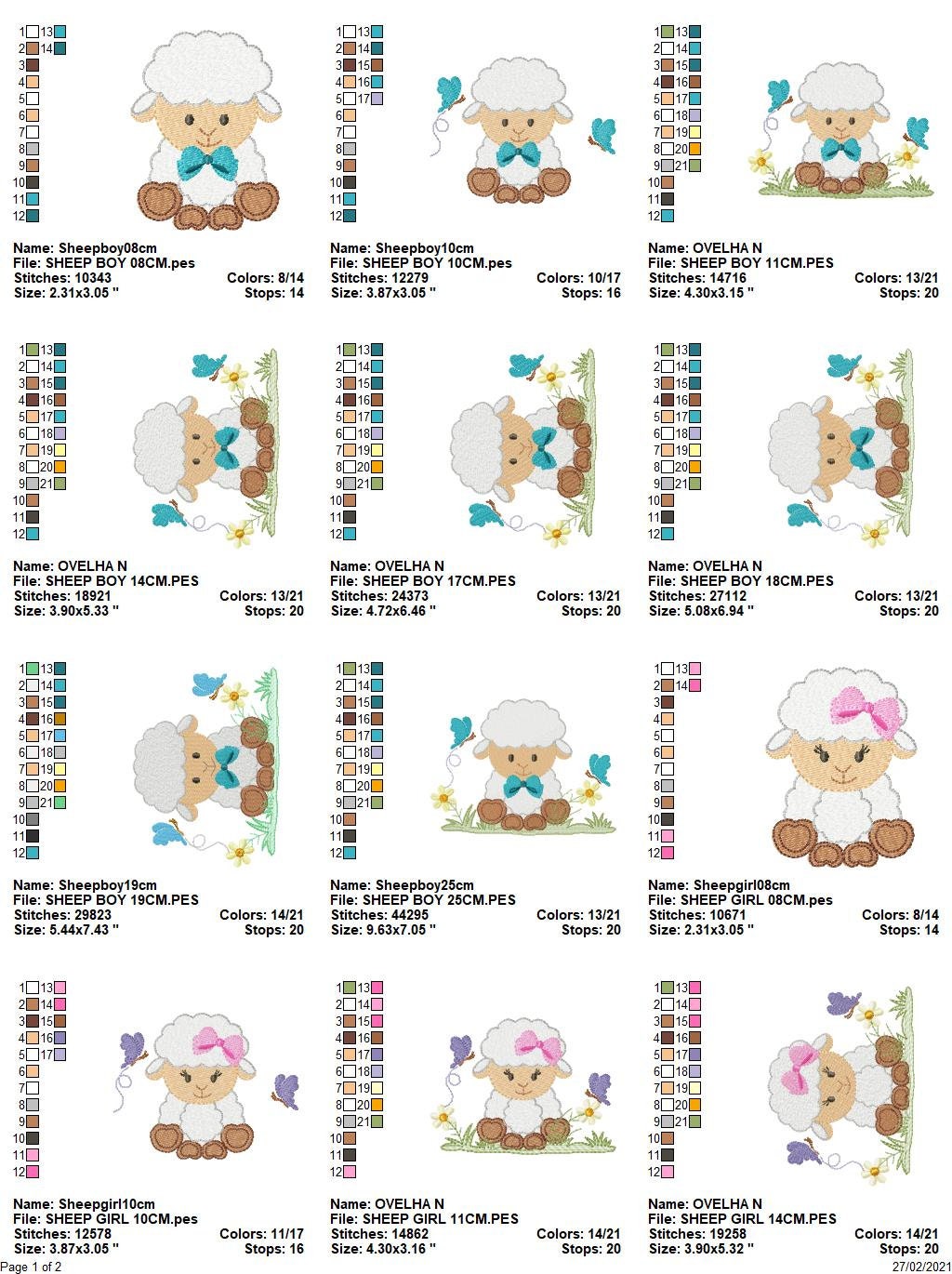 Sheep with lace and bow tie embroidery design - Lamb with flowers machine embroidery pattern - Baby boy and girl file - Instant download pes