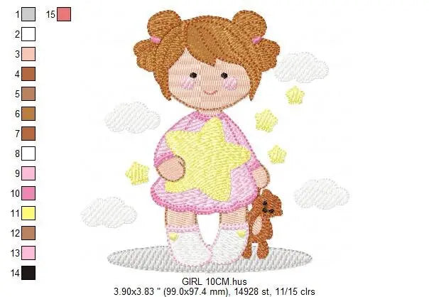 Girl embroidery designs - Girl with star embroidery design machine embroidery pattern - Girl with bear embroidery file - instant download Marcia Embroidery