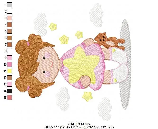 Girl embroidery designs - Girl with star embroidery design machine embroidery pattern - Girl with bear embroidery file - instant download Marcia Embroidery