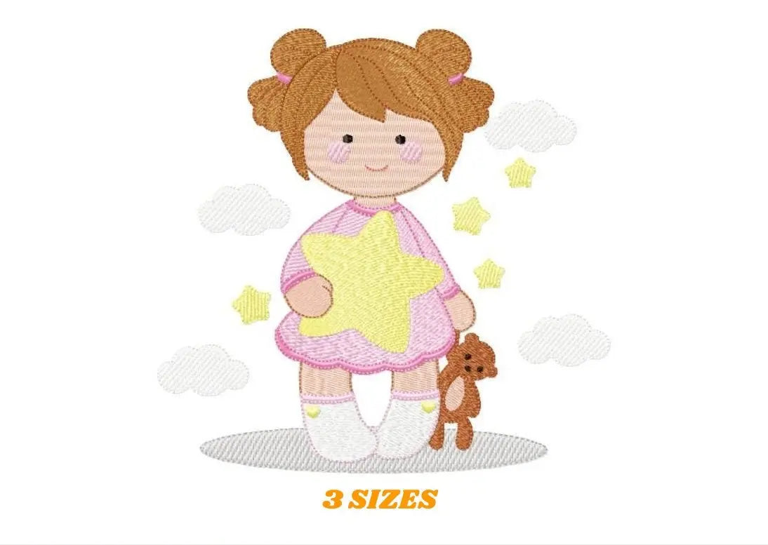 Girl embroidery designs - Girl with star embroidery design machine embroidery pattern - Girl with bear embroidery file - instant download Marcia Embroidery