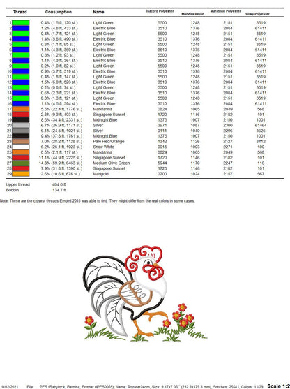 Rooster embroidery designs - Farm animal machine embroidery pattern - Kitchen Towel applique design - Instant digital download pes jef dst