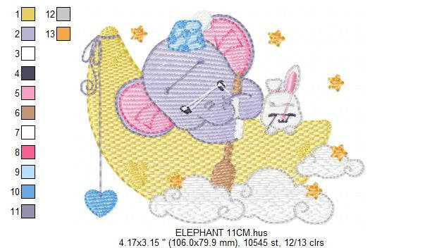 Elephant embroidery designs - Animal embroidery design machine embroidery pattern - Elephant with moon embroidery file - kid embroidery
