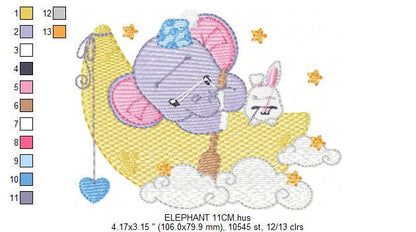 Elephant embroidery designs - Animal embroidery design machine embroidery pattern - Elephant with moon embroidery file - kid embroidery
