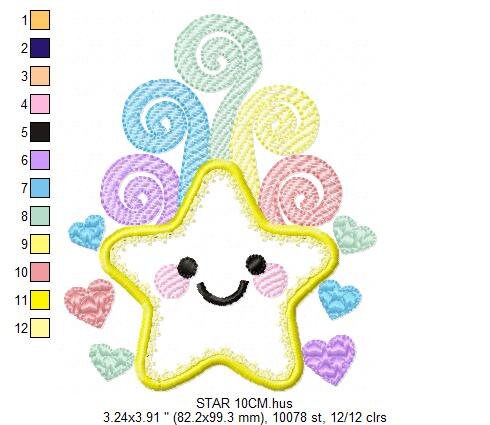 Star embroidery design machine embroidery pattern - Star applique design - Rainbow embroidery file - baby girl embroidery - instant download