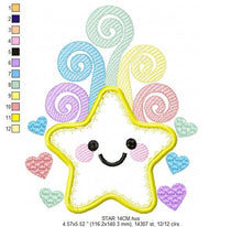 Cargar imagen en el visor de la galería, Star embroidery design machine embroidery pattern - Star applique design - Rainbow embroidery file - baby girl embroidery - instant download
