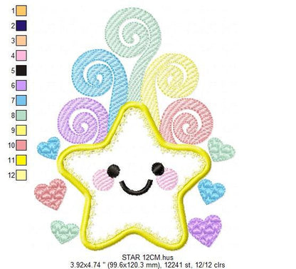 Star embroidery design machine embroidery pattern - Star applique design - Rainbow embroidery file - baby girl embroidery - instant download