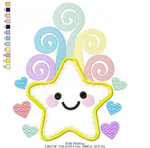 Laden Sie das Bild in den Galerie-Viewer, Star embroidery design machine embroidery pattern - Star applique design - Rainbow embroidery file - baby girl embroidery - instant download
