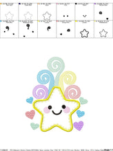 Laden Sie das Bild in den Galerie-Viewer, Star embroidery design machine embroidery pattern - Star applique design - Rainbow embroidery file - baby girl embroidery - instant download
