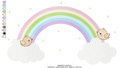 Rainbow with birds embroidery design - Rainbow with clouds machine embroidery pattern - Baby girl file - Instant digital download pes jef Marcia Embroidery