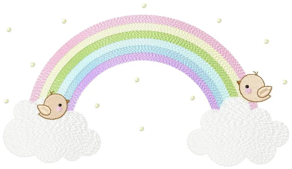 Rainbow with birds embroidery design - Rainbow with clouds machine embroidery pattern - Baby girl file - Instant digital download pes jef Marcia Embroidery