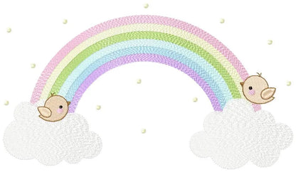 Rainbow with birds embroidery design - Rainbow with clouds machine embroidery pattern - Baby girl file - Instant digital download pes jef Marcia Embroidery