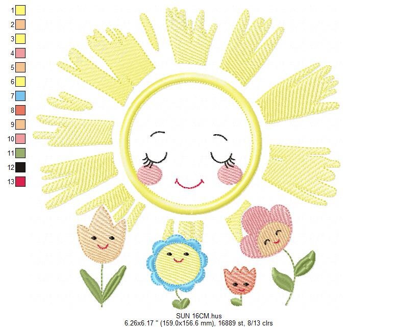 Sun with flowers embroidery design - Sun embroidery designs machine embroidery pattern - baby embroidery file - Sun applique design digital
