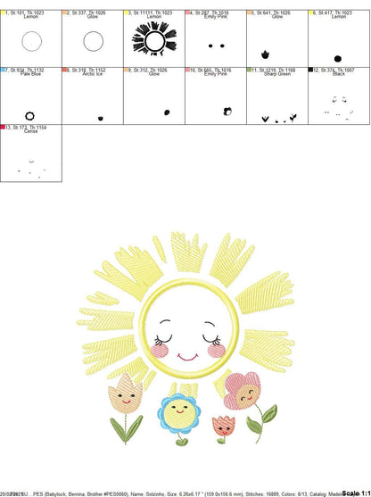 Sun with flowers embroidery design - Sun embroidery designs machine embroidery pattern - baby embroidery file - Sun applique design digital