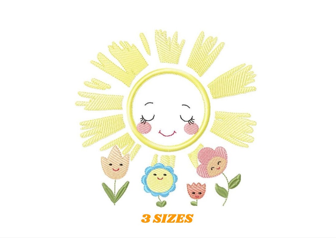 Sun with flowers embroidery design - Sun embroidery designs machine embroidery pattern - baby embroidery file - Sun applique design digital