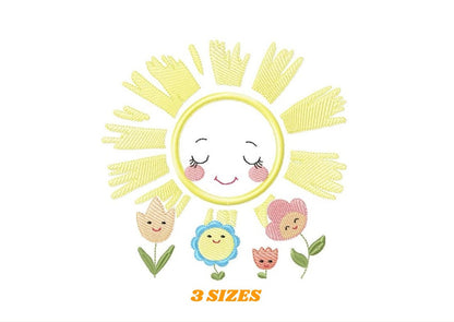 Sun with flowers embroidery design - Sun embroidery designs machine embroidery pattern - baby embroidery file - Sun applique design digital