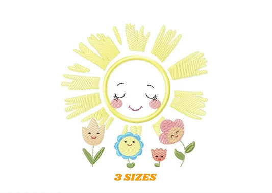 Sun with flowers embroidery design - Sun embroidery designs machine embroidery pattern - baby embroidery file - Sun applique design digital Marcia Embroidery