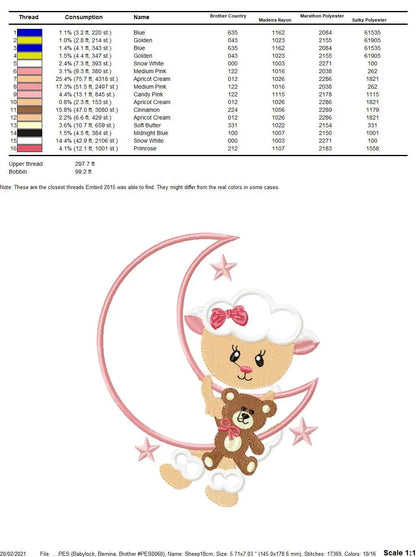 Sheep embroidery design - Half moon embroidery designs machine embroidery pattern - baby girl embroidery file - sheep at moon applique Marcia Embroidery
