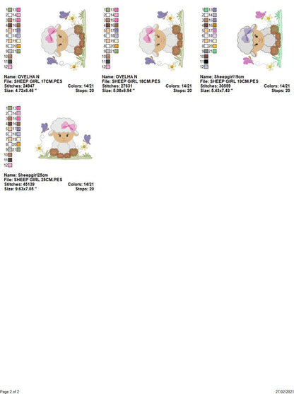 Sheep with lace and bow tie embroidery design - Lamb with flowers machine embroidery pattern - Baby boy and girl file - Instant download pes