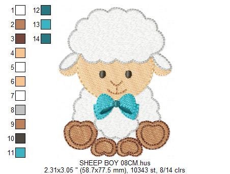 Sheep with lace and bow tie embroidery design - Lamb with flowers machine embroidery pattern - Baby boy and girl file - Instant download pes
