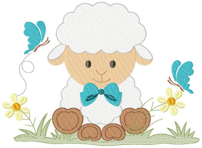 Sheep with lace and bow tie embroidery design - Lamb with flowers machine embroidery pattern - Baby boy and girl file - Instant download pes