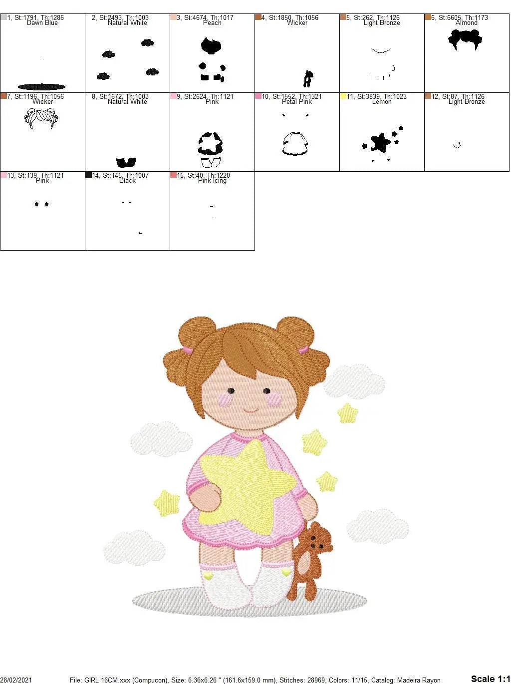 Girl embroidery designs - Girl with star embroidery design machine embroidery pattern - Girl with bear embroidery file - instant download Marcia Embroidery