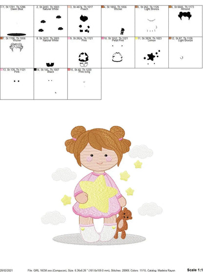 Girl embroidery designs - Girl with star embroidery design machine embroidery pattern - Girl with bear embroidery file - instant download Marcia Embroidery
