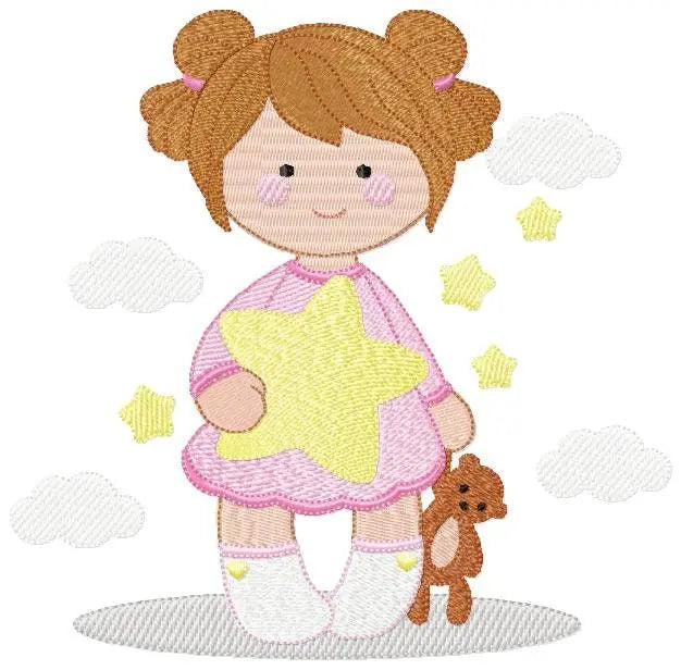 Girl embroidery designs - Girl with star embroidery design machine embroidery pattern - Girl with bear embroidery file - instant download Marcia Embroidery