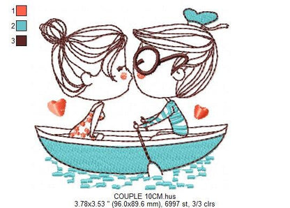 Love Couple embroidery designs - Valentines in a boat machine embroidery pattern - Romance gondula girlfriend boyfriend - Instant download