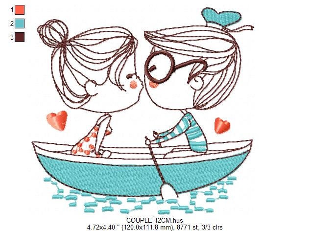 Love Couple embroidery designs - Valentines in a boat machine embroidery pattern - Romance gondula girlfriend boyfriend - Instant download