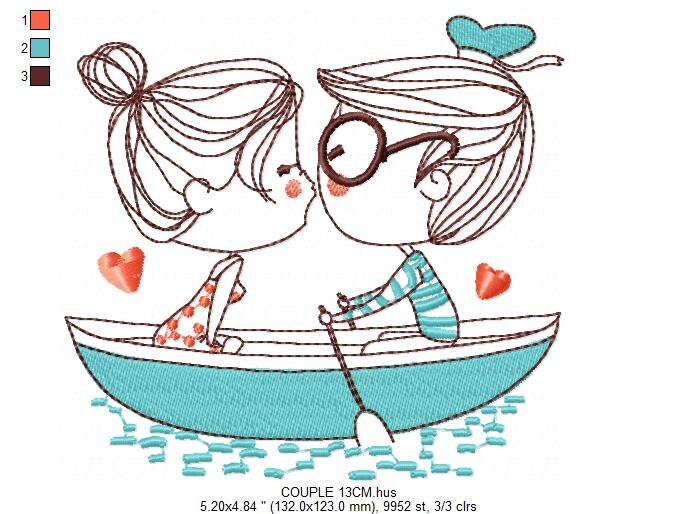 Love Couple embroidery designs - Valentines in a boat machine embroidery pattern - Romance gondula girlfriend boyfriend - Instant download