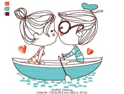 Love Couple embroidery designs - Valentines in a boat machine embroidery pattern - Romance gondula girlfriend boyfriend - Instant download